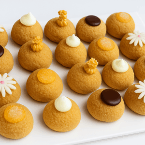 Assortiment de mini choux à la crème avec décorations originales – Deluxe Traiteur