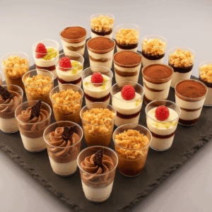 Assortiment de verrines sucrées maison pour cocktails et événements – Deluxe Traiteur