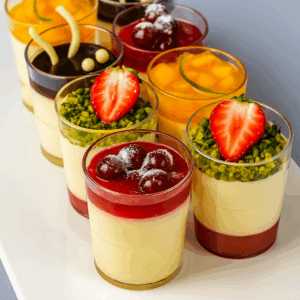 Assortiment de verrines sucrées maison pour cocktails et événements – Deluxe Traiteur