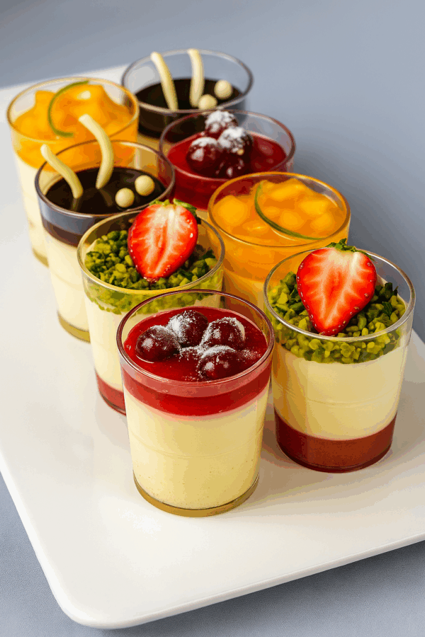 Assortiment de verrines sucrées maison pour cocktails et événements – Deluxe Traiteur
