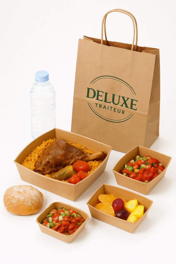 Lunchbox couscous tunisien à l’agneau avec salades – repas livré à Tunis