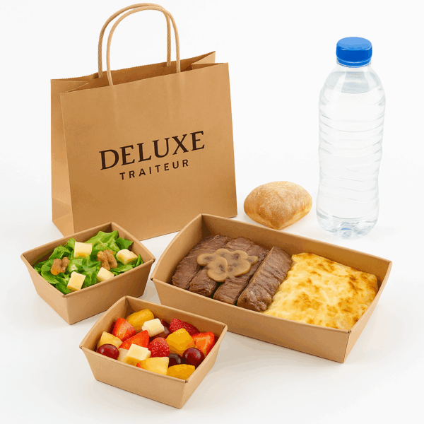 Lunchbox faux-filet aux champignons et gratin dauphinois – repas traiteur