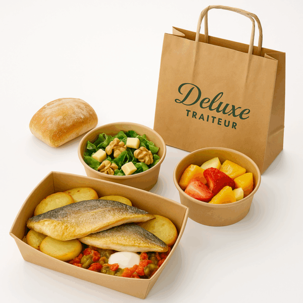 Lunchbox filet de dorade, pommes de terre poêlées et tastira – repas livré Tunis