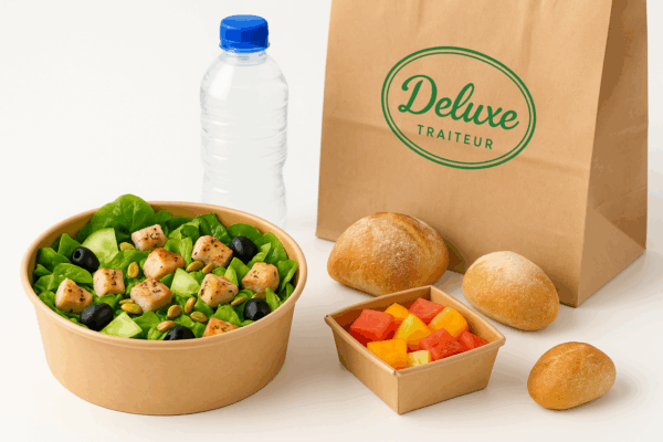 Lunchbox salade verte au poulet grillé, fromage et légumes croquants