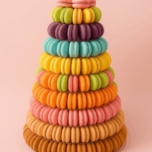 Présentation de macarons sur socle pour événements – Deluxe Traiteur