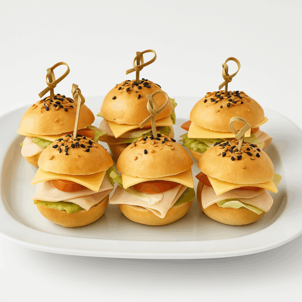 Mini burgers au jambon de dinde et fromage – Deluxe Traiteur Tunis