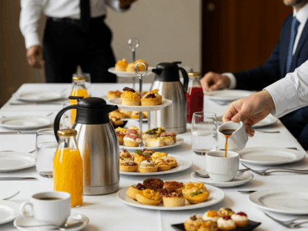 Pause Café gourmande avec café, jus, viennoiseries, mini gâteau et pièce salée à Tunis