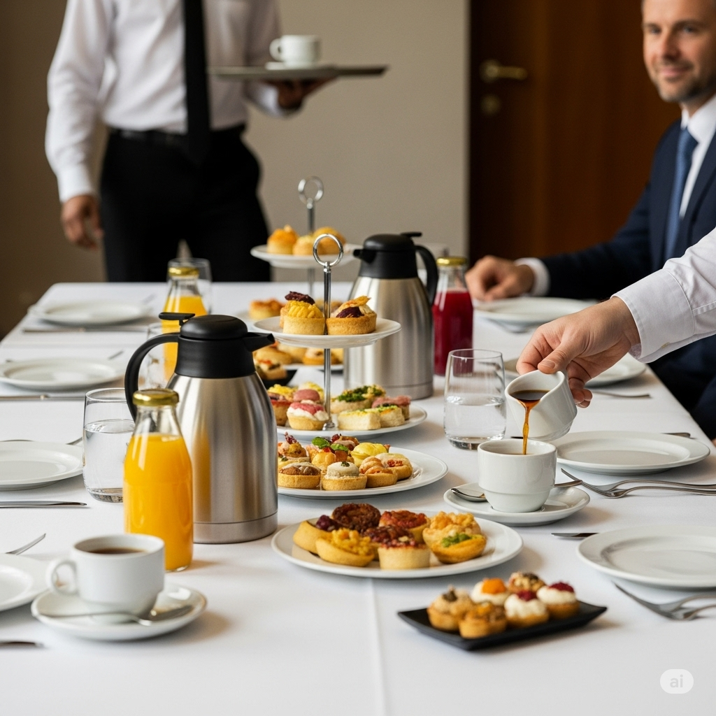 Pause Café gourmande avec café, jus, viennoiseries, mini gâteau et pièce salée à Tunis