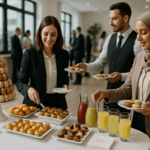 Formule Pause Café Premium avec service, macarons, pièces salées et jus maison à Tunis