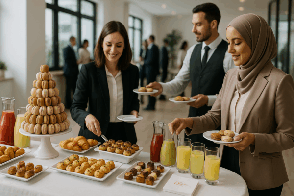 Formule Pause Café Premium avec service, macarons, pièces salées et jus maison à Tunis