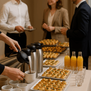 Pause Café Riche+ avec café, jus frais, viennoiserie, 2 gâteaux et 3 pièces salées à Tunis