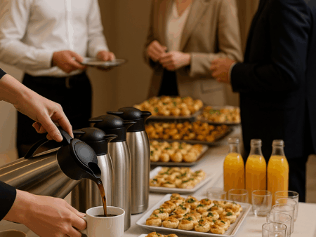 Pause Café Riche+ avec café, jus frais, viennoiserie, 2 gâteaux et 3 pièces salées à Tunis