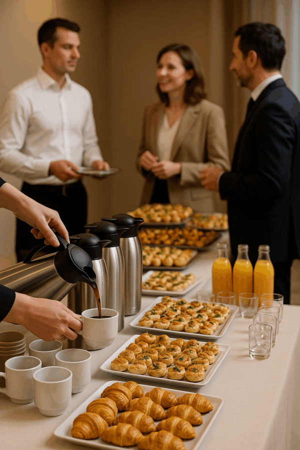 Pause Café Riche+ avec café, jus frais, viennoiserie, 2 gâteaux et 3 pièces salées à Tunis