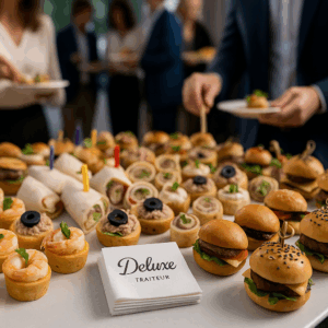Plateau bouchées cocktail personnalisables – crevettes, wraps, burgers, thon, fromage