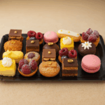 Plateau de mini pâtisseries prestige – Macarons, tartes fruits, opéra, chocolat – Deluxe Traiteur